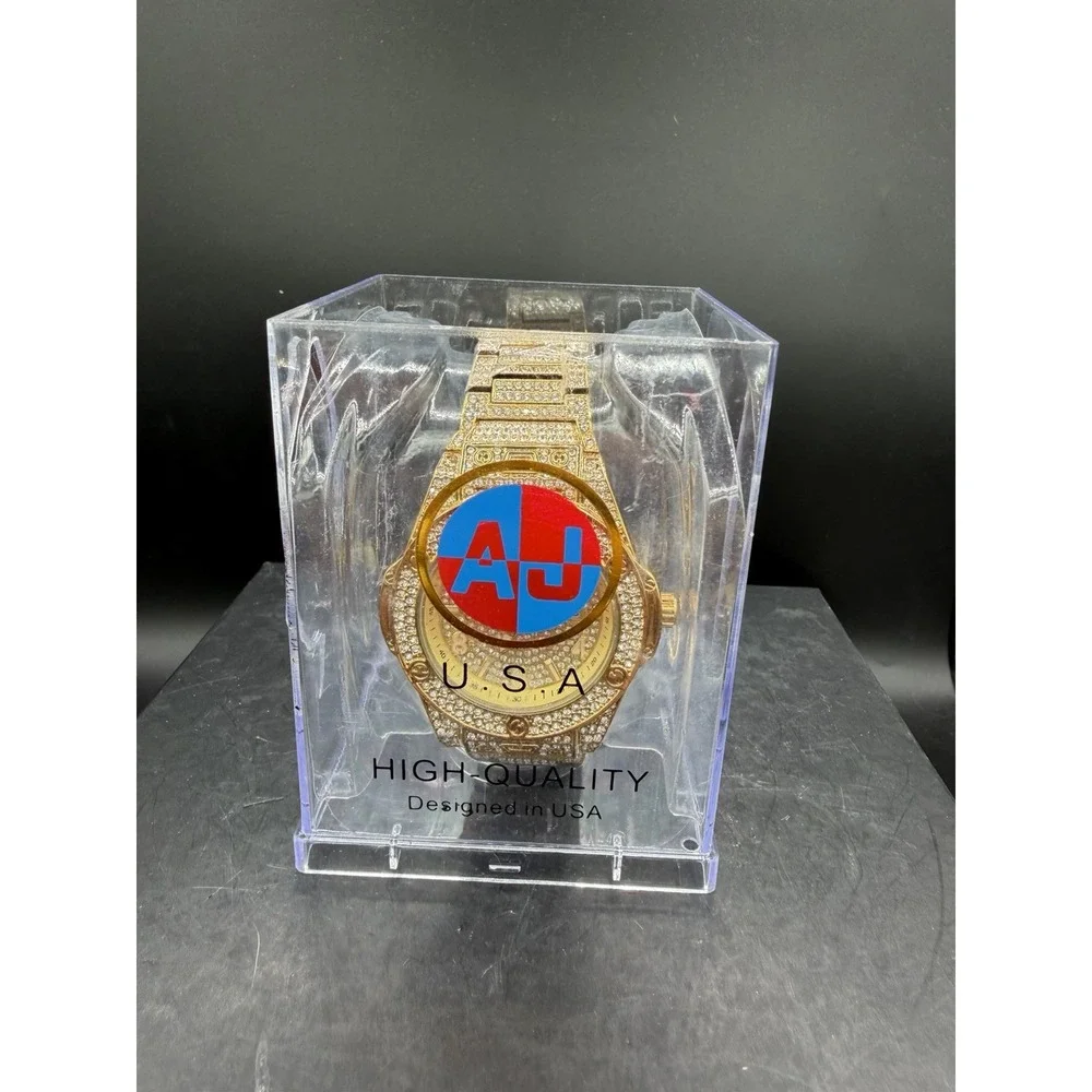 AJ USA Gold‑Tone Wristwatch w/ Crystal Accents – NIB ⌚✨ Men's Fashion Watch